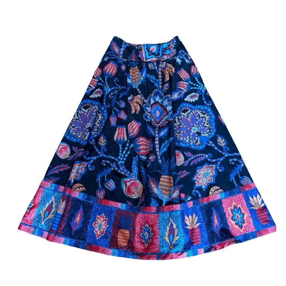 Farm Rio NWOT Black Sunset Tapestry Organic Cotton Midi Skirt Floral Sz M - Picture 6 of 12